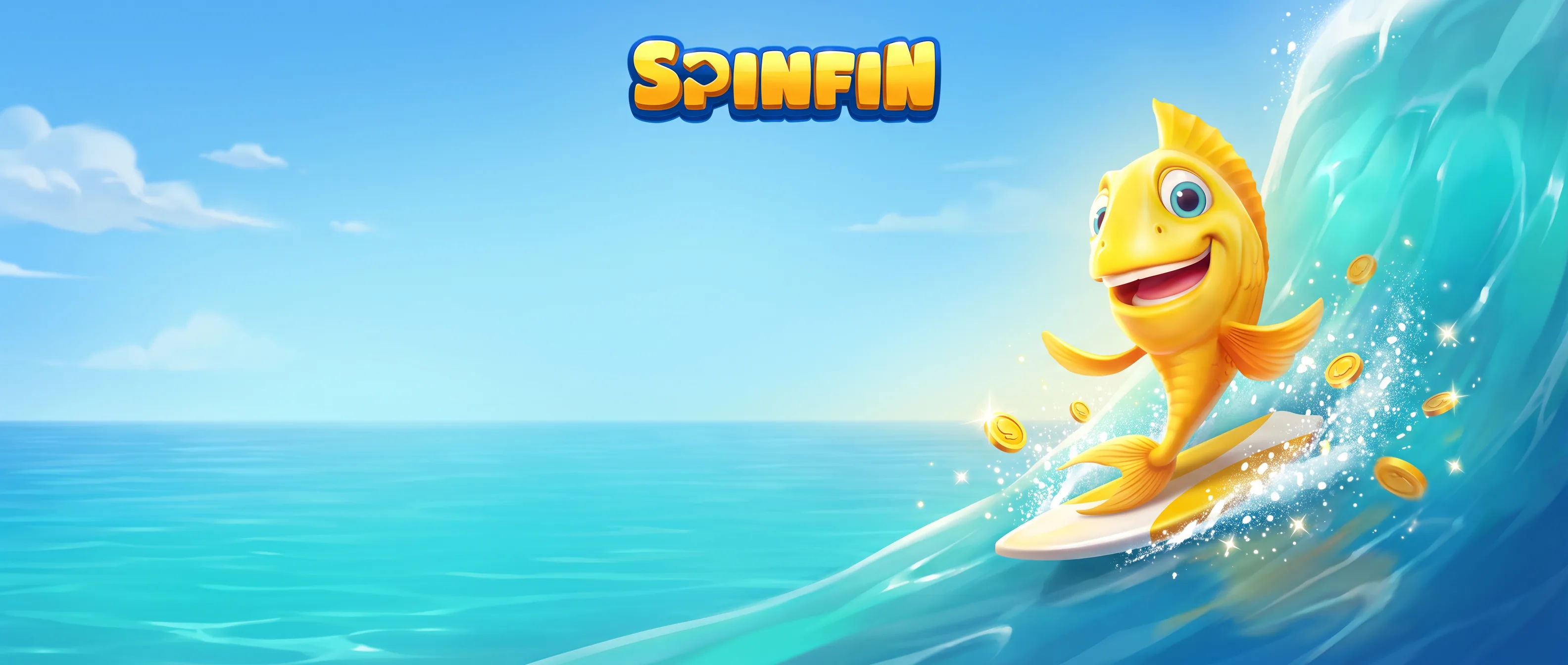 SpinFin golden fish surfing a turquoise wave